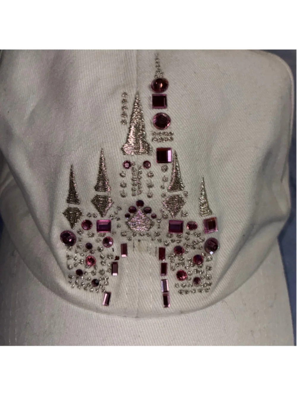 Women's Disney Parks Castle Rhinestone Baseball Hat One Size White Pink